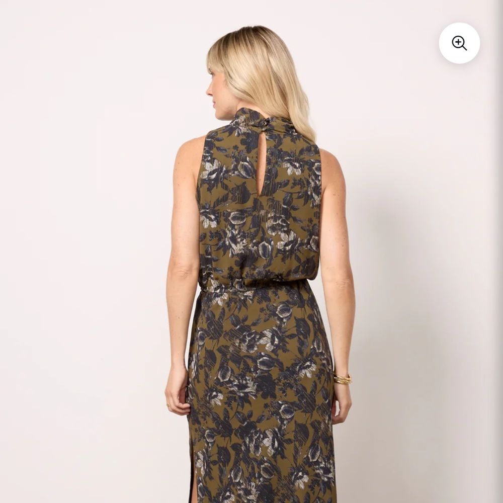 Evereve Olive and Black Floral Midi Dress - Picture 2 of 10